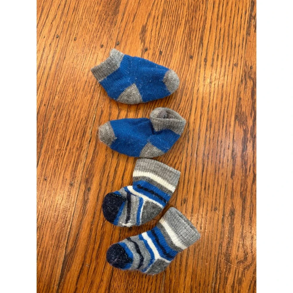 Smartwool Baby Socks 2 Pair Lot Merino Wool Blue Striped 0-3 Months